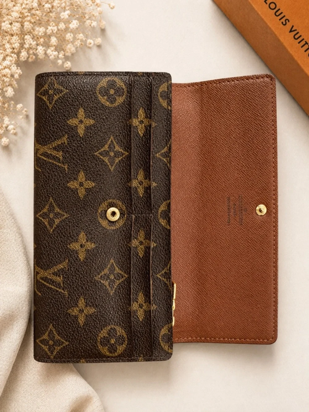 Louis Vuitton Monogram Long Wallet 1990s Vintage Brown Canvas Authentic